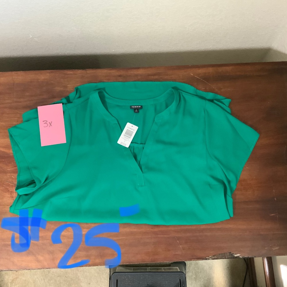 Green V-neck Blouse